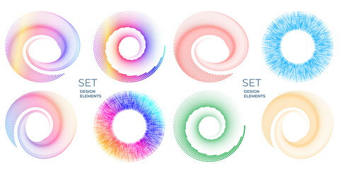 Set design element circle. Isolated bold vector colors  golden ring from. Abstract glow wavy stripes of many glittering swirl created using Blend Tool. Vector illustration EPS10 for your presentation