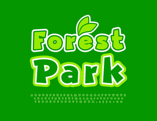 Vector creative logo Forest Park. Playful Green Font. Bright Alphabet Letters and Numbers.