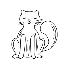 Cat in hand drawn doodle style . Vector illustration isolated on white background for print and poster. Funny animal.