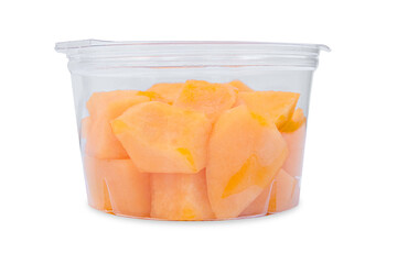 melon in a plastic box . Packaging template mockup side view