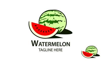 Watermelon Logo Design Template With Watermelon Slice. Fruits and berries, watermelon, and a slice or piece of watermelon.Organic food, vegetarian, healthy eating, agriculture, and farming.