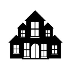 Haunted house with haunted trees, tombstones and bats flying on the rooftops. vector illustration on halloween.