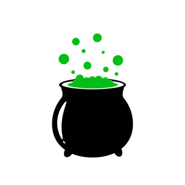 Witch's cauldron used to boil potions and cook food. Halloween vector illustration.