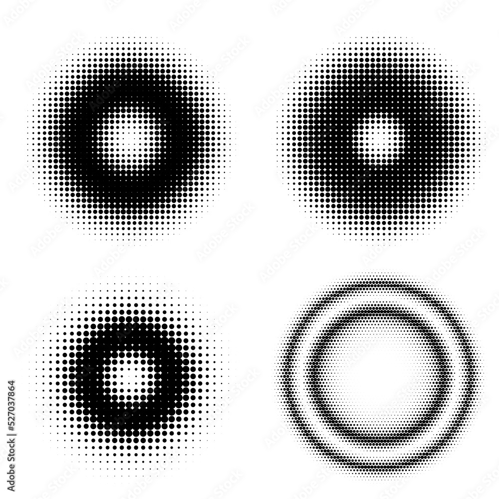 Poster set design elements symbol editable icon - halftone circles, halftone dot pattern on white backgroun