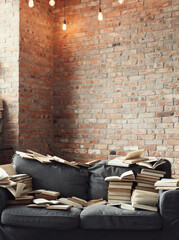 Comfortable and Cozy: Blonde Girl Posing in Various Relaxing Positions at Home, Reading and Working on Laptop