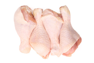 Raw chicken legs on white background isolated. Chicken meat. Diet meat.