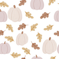 Cute Fall Watercolor Seamless Pattern, Pumpkin and Leaves Autumn Pattern