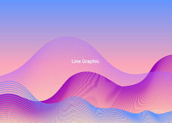 Line Graphic style banner background design concept. Pink and Blue Sky metaverse elements with line gradient