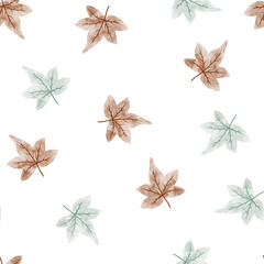 Watercolor Fall Leaves Seamless Pattern