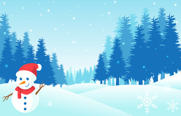 Winter landscape background flat vector illustration