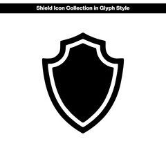 Shield icon collection in glyph style, solid color vector