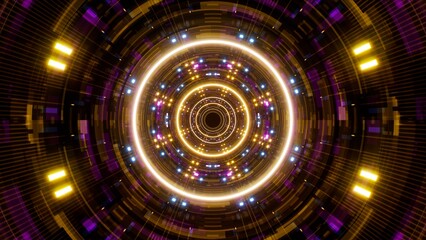 Texture pattern tunnel background decorated with yellow and purple lights