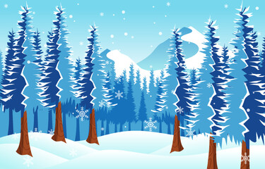 Winter landscape background flat vector illustration