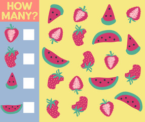 How many are they game. Educational printable math worksheet. Count the fruits in the picture and write the result.