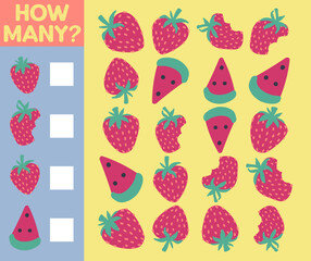 How many are they game. Educational printable math worksheet. Count the fruits in the picture and write the result.