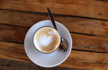 Hot coffee on the table in a restaurant.