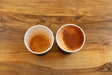 Hot coffee on the table in a restaurant.