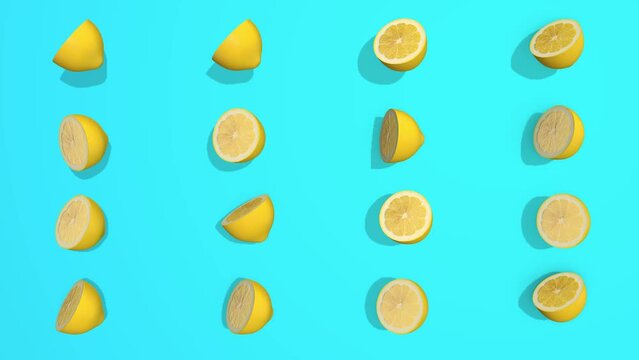 lemon slice 3D animation on blue background