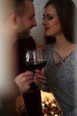 Beautiful young couple with man and woman posing in studio
