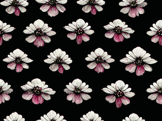 A seamless pattern of flowers on a black background 