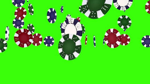Realistic casino background with flying chips, golden coins. Poker winning money prize explosion. 3d gambling games vector concept