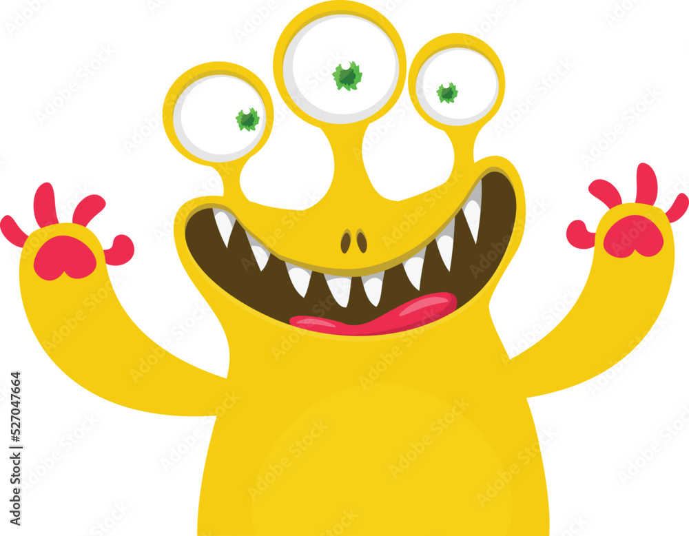 Wall mural Funny cartoon smiling  monster character. Illustration of cute and happy mythical alien creature. Halloween design