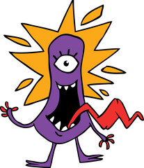 Funny cartoon smiling  monster character. Illustration of cute and happy mythical alien creature. Halloween design