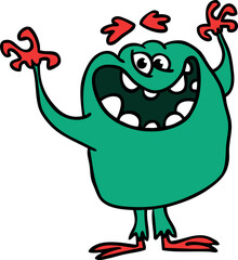 Funny cartoon smiling  monster character. Illustration of cute and happy mythical alien creature. Halloween design