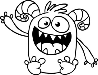 Funny cartoon smiling  monster character. Illustration of cute and happy mythical alien creature. Halloween design