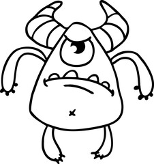 Funny cartoon smiling  monster character. Illustration of cute and happy mythical alien creature. Halloween design