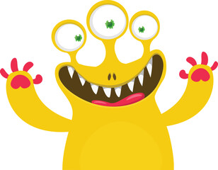 Funny cartoon smiling  monster character. Illustration of cute and happy mythical alien creature. Halloween design