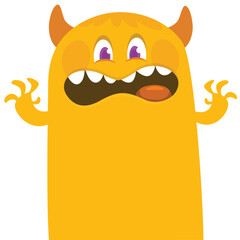 Funny cartoon smiling  monster character. Illustration of cute and happy mythical alien creature. Halloween design