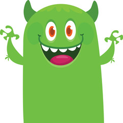 Funny cartoon smiling  monster character. Illustration of cute and happy mythical alien creature. Halloween design