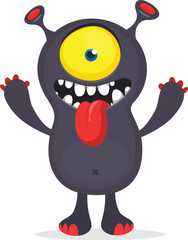 Funny cartoon smiling  monster character. Illustration of cute and happy mythical alien creature. Halloween design