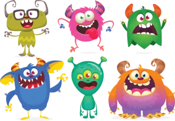 Fotobehang Funny cartoon monsters. Set of cartoon vector scary colorful monsters. Halloween design for decoration, stickers or cutout yard art sign. © drawkman