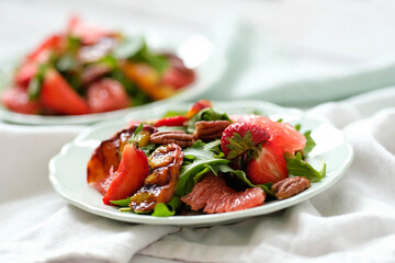 Fresh tasty salad on white background