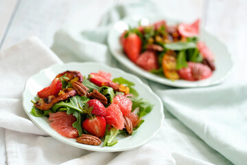 Fresh tasty salad on white background