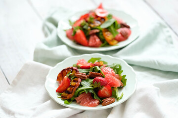 Fresh tasty salad on white background