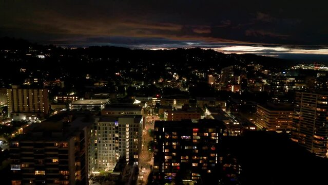 Aerial View of Downtown Portland Oregon at Night | Drone Footage | 4k