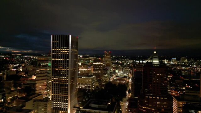 Aerial view of downtown Portland Oregon at night | mini 3 pro footage