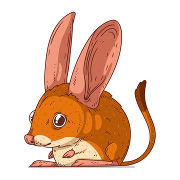 recommend clip art: A Jerboa, isolated vector illustration. A cute cartoon picture of an anxious jerboa. An animal sticker. Simple drawing of a rodent on white background. A shy desert mouse staring at something.