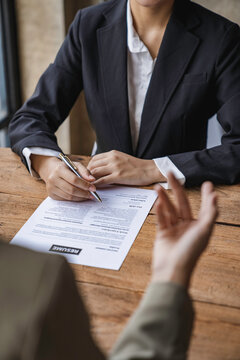 HR manager interviewing job applicants Successful job interviews work history Recruiters or managers and job applicants with in-office resumes.