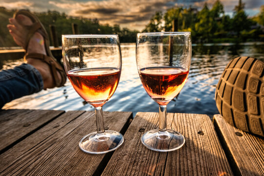 Sundowner rose wine at Ry Silkeborg camping  grounds Skyttehuset in the Danish Lake District