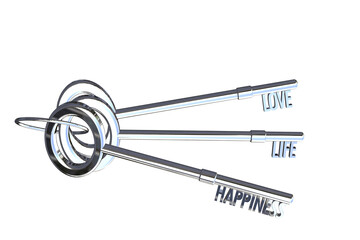 key to love concept key to life concept key to happiness concept bunch of keys 3d render silver keys