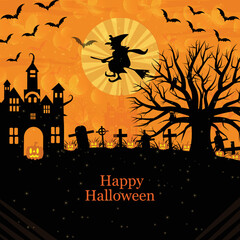 Haunted house Halloween Ghost Pumpkin banner template 06