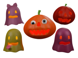 Fotobehang 3D Happy halloween pumpkin and ghost cartoon © littlestocker