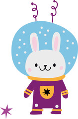 Cute rabbit in space helmet. Funny adventure mascot