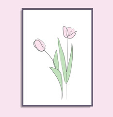Abstract tulip line drawing wall art print flowers natural poster cover decoration line illustration 