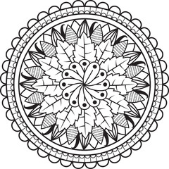 Naklejka premium Hand drawing mandala flower pattern coloring page, 
