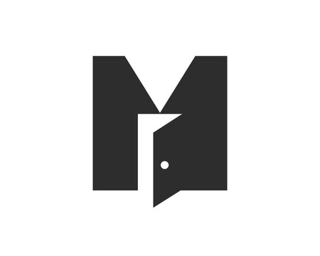 Letter M Door Logo Design Combined With Minimal Open Door Icon Vector Template